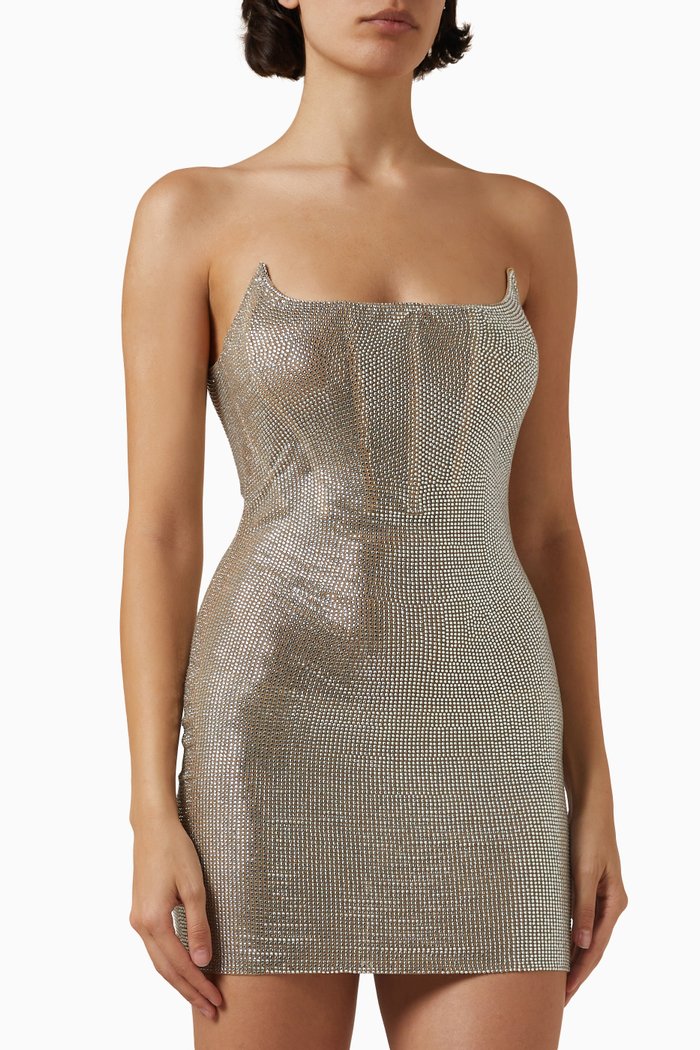 

Rhinestone-embellished Mini Dress, Silver