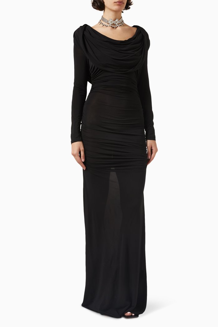 

Hooded Maxi Dress in Viscose-jersey, Black