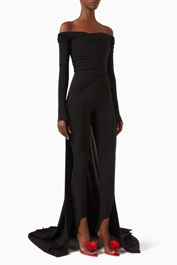 

Off-shoulder Draped Jumpsuit in Jersey, Black