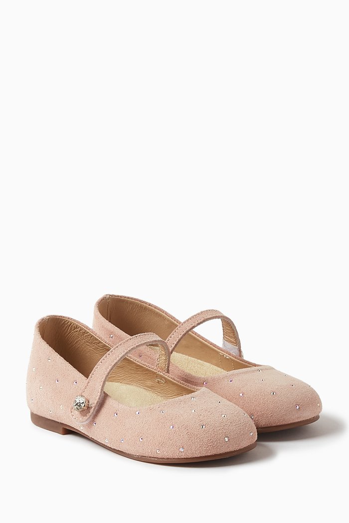 

Crystal-embellished Ballerina Shoes in Suede, Pink