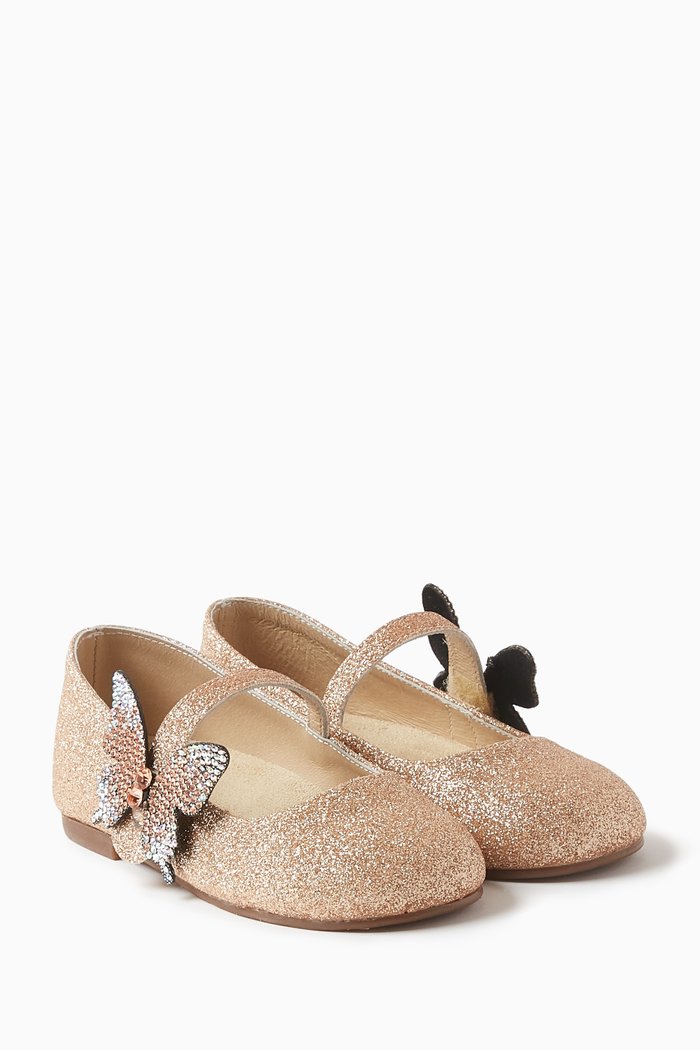 

Butterfly-embellishment Ballerina Shoes in Leather, Brown