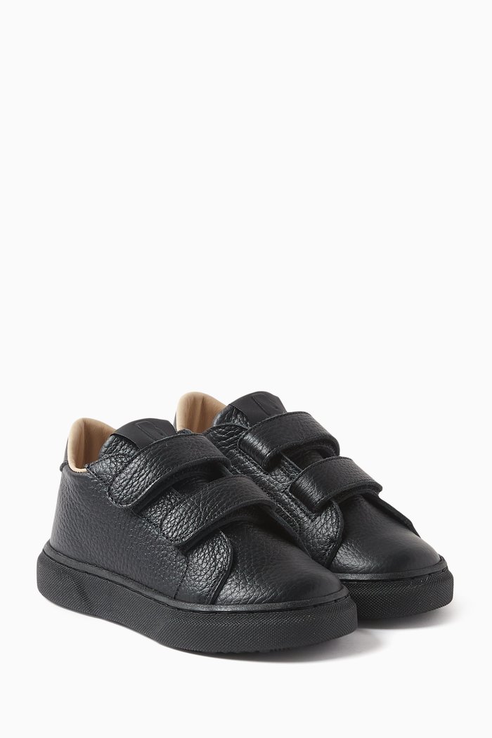Double-velcro Sneakers in Leather, Black