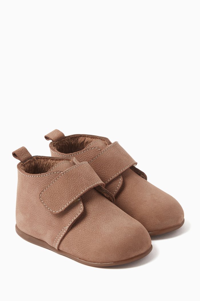 

Single-velcro Low Boots in Nubuck Leather, Neutral