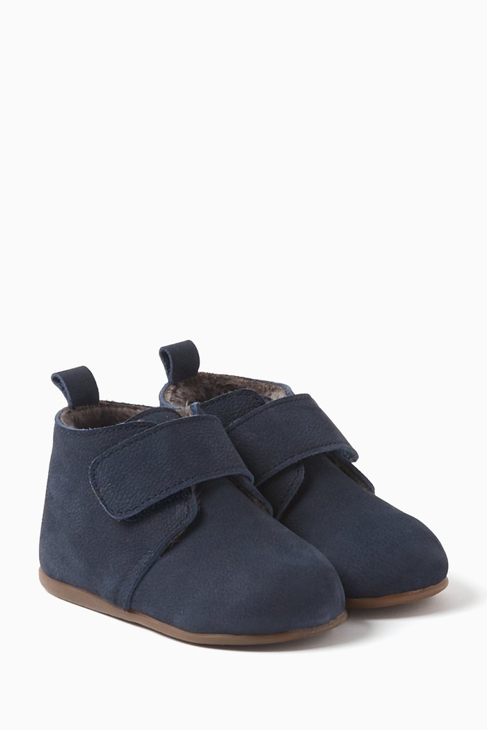 

Single-velcro Low Boots in Nubuck Leather, Blue