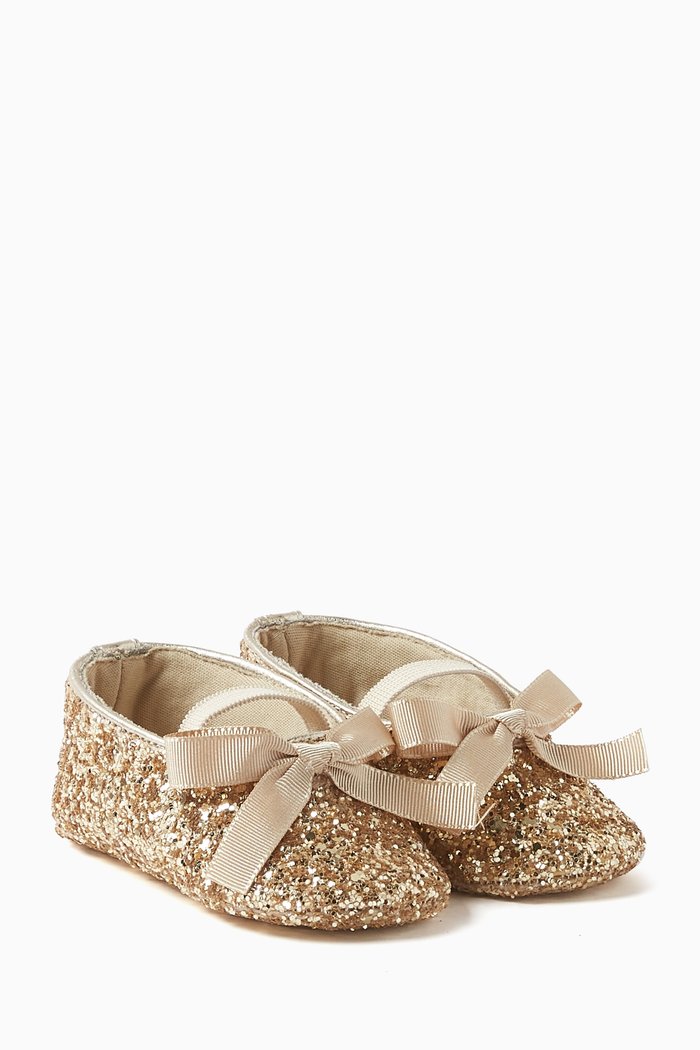 

Bow-detail Glitter Ballerina Shoes in Fabric, Gold