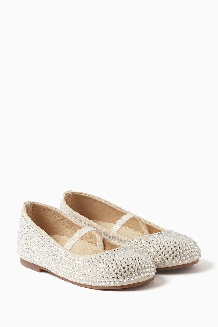 

Crystal-embellished Ballerina Shoes in Suede Leather, Neutral