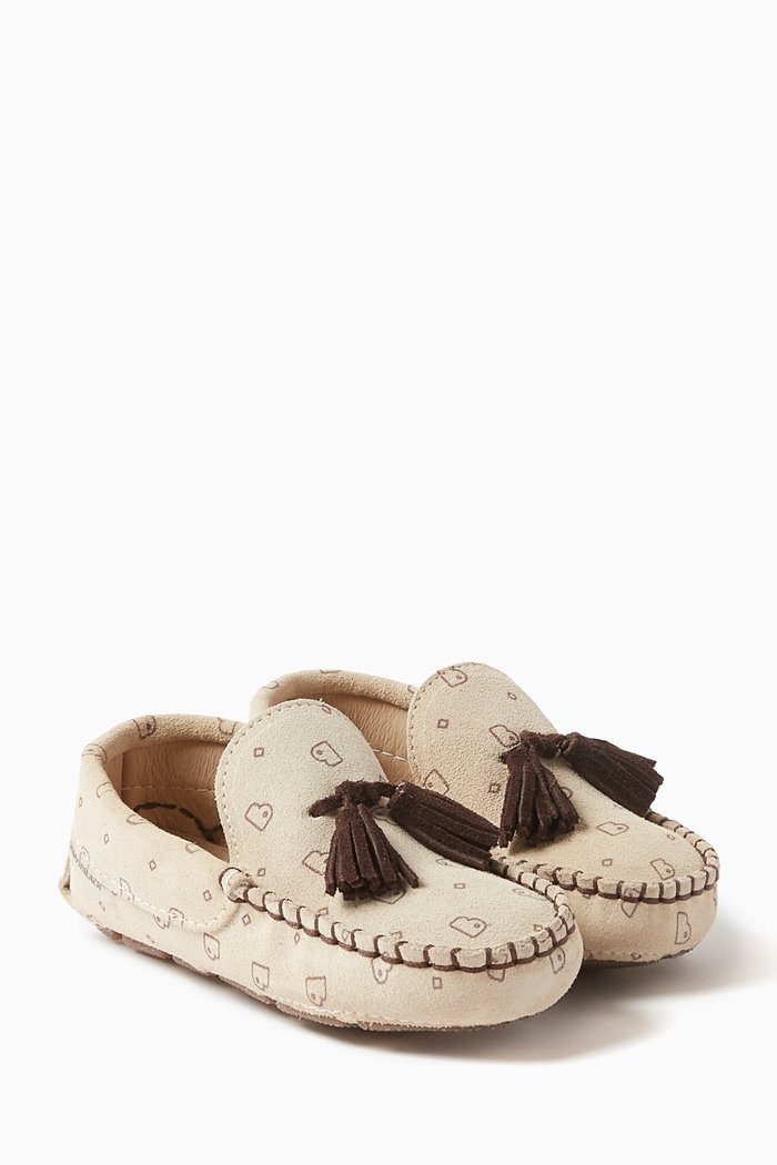 

Tassel-embellishment Logo Loafers in Suede Leather, Neutral