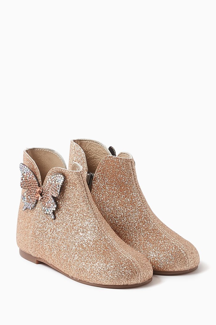 

Butterfly-embellishment Boots in Fabric, Gold