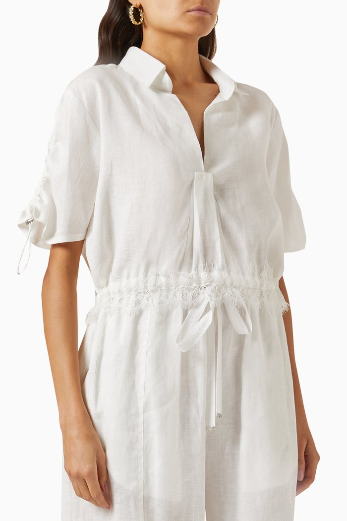 Lace-trim Top in Linen, Neutral