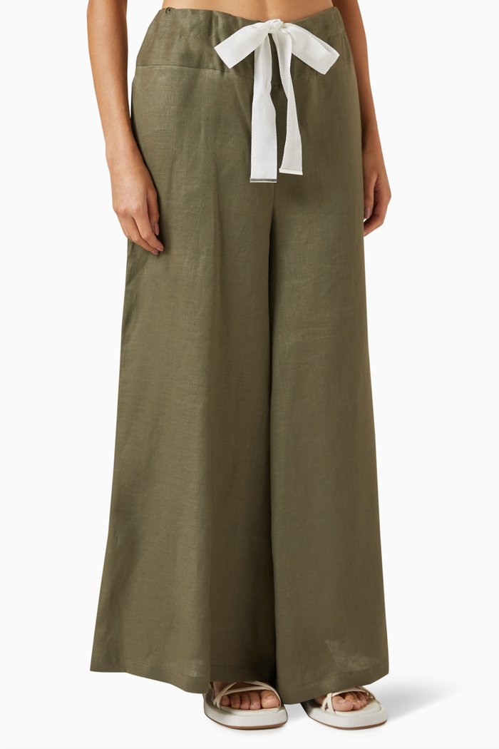 Relaxed-fit Pants in Linen, Green