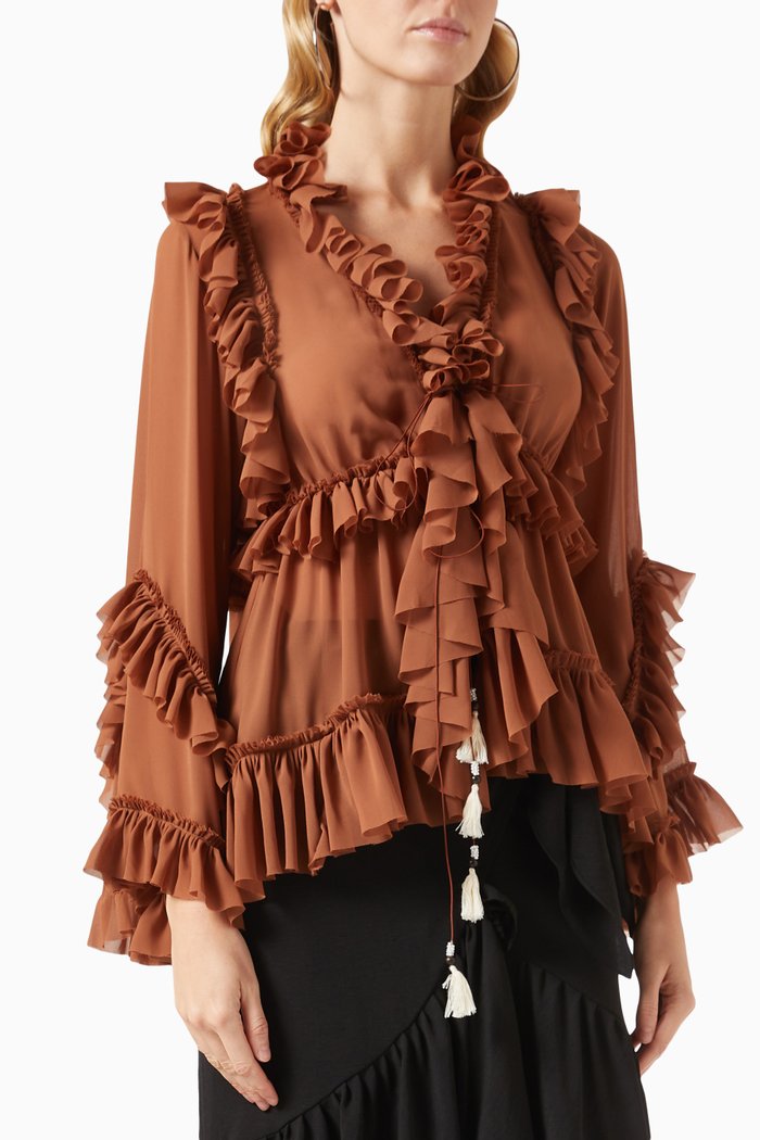 

Ruffle Top in Chiffon, Brown