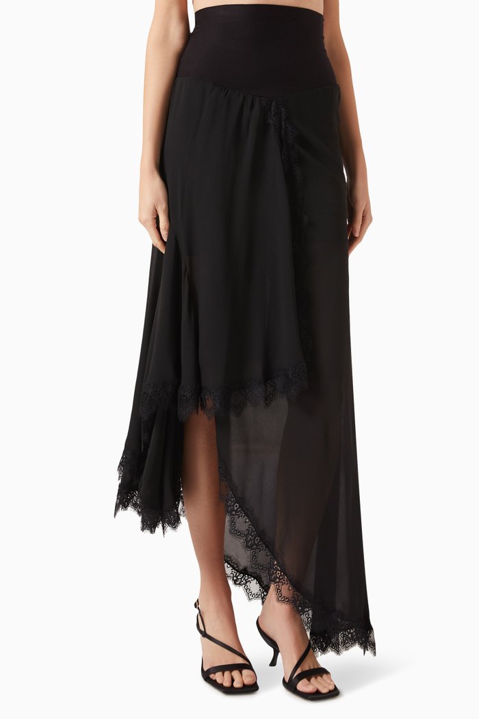 

Lace-trim Skirt in Chiffon, Black
