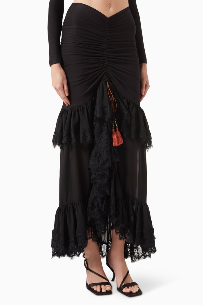 Ruffled Drawstring Skirt in Modal-jersey, Black