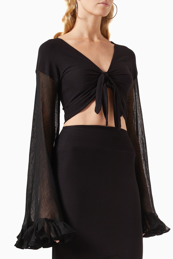 

Flute-sleeve Top in Modal-jersey, Black