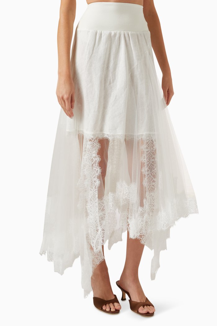 

Lace-trim Maxi Skirt in Linen, Neutral