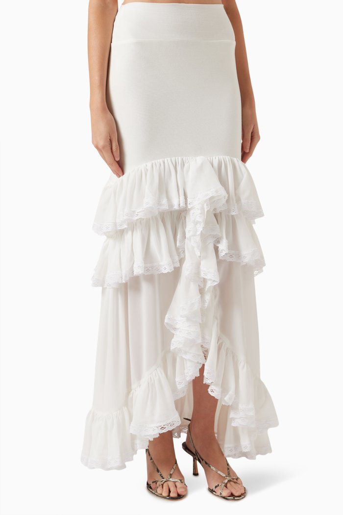 

Asymmetric Ruffle Skirt in Modal-jersey, Neutral