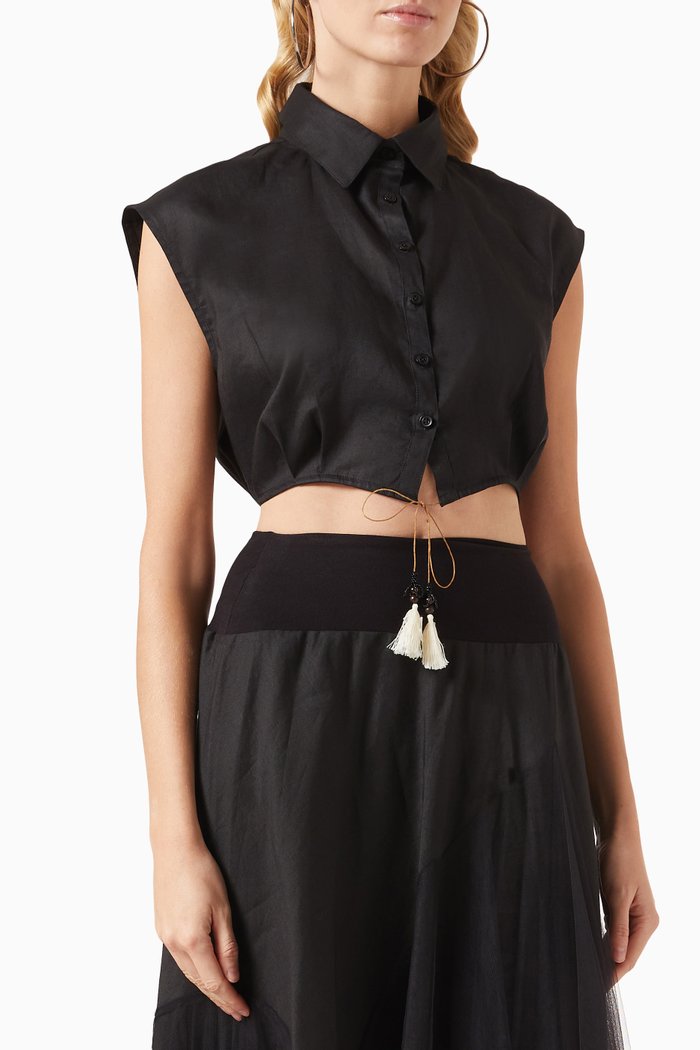 Crop Top in Linen, Black
