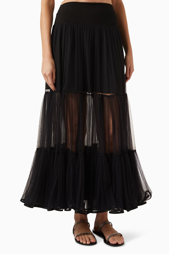 

Sculpting Waistband Tiered Skirt in Tulle, Black