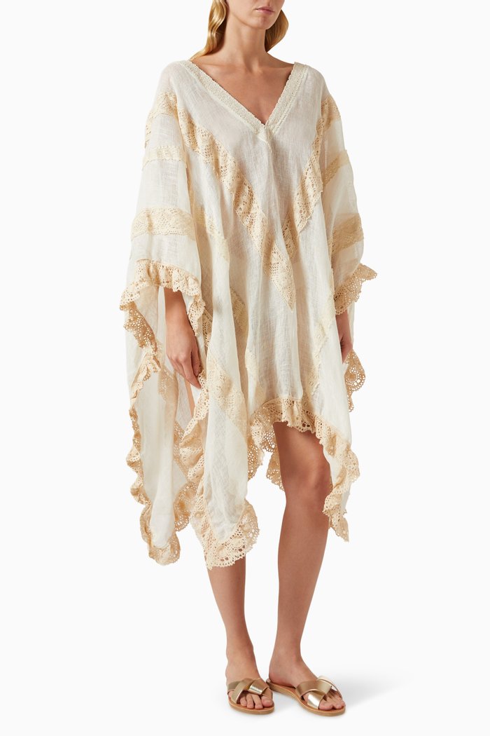 

Lace-trim Kaftan in Linen, Neutral