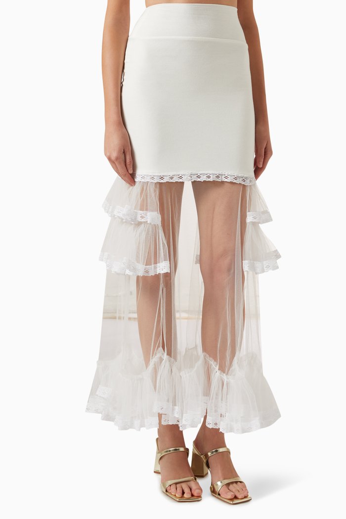 

Ruffle Maxi Skirt in Modal-jersey, Neutral