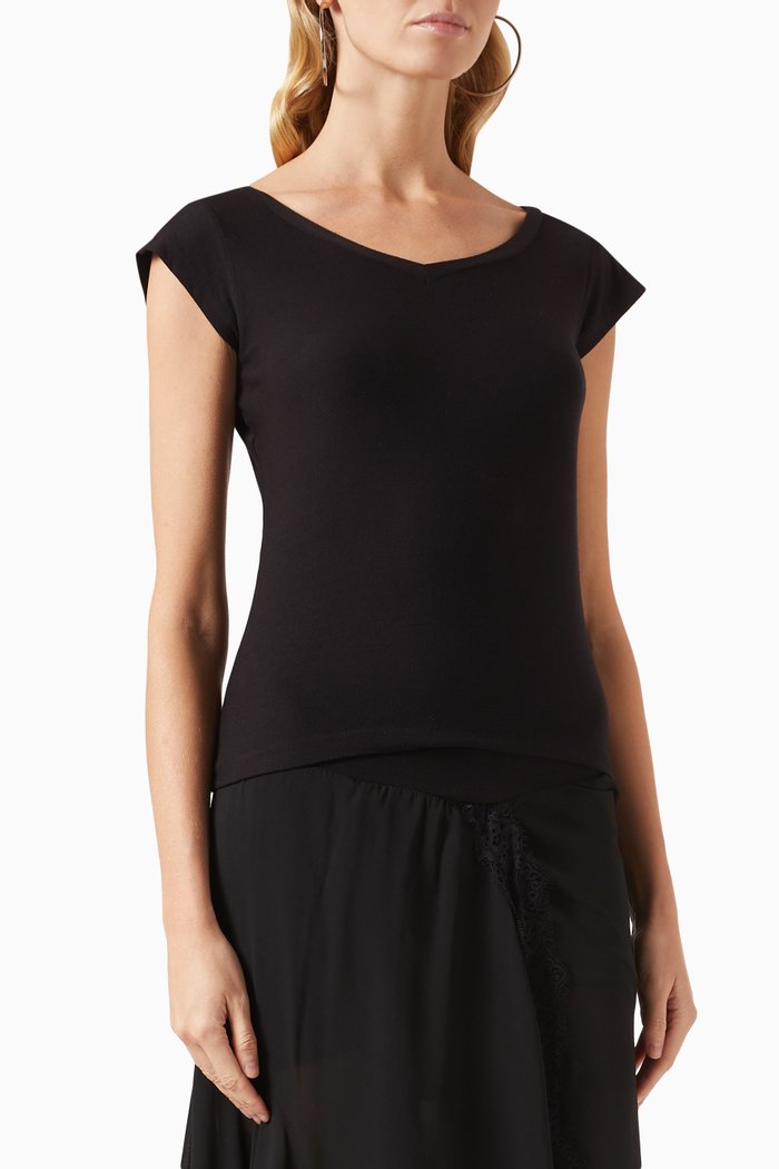 

V-neck T-shirt in Modal-jersey, Black