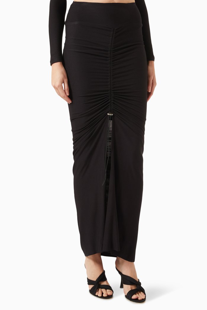 

Toggle Ruched Maxi Skirt in Modal-jersey, Black