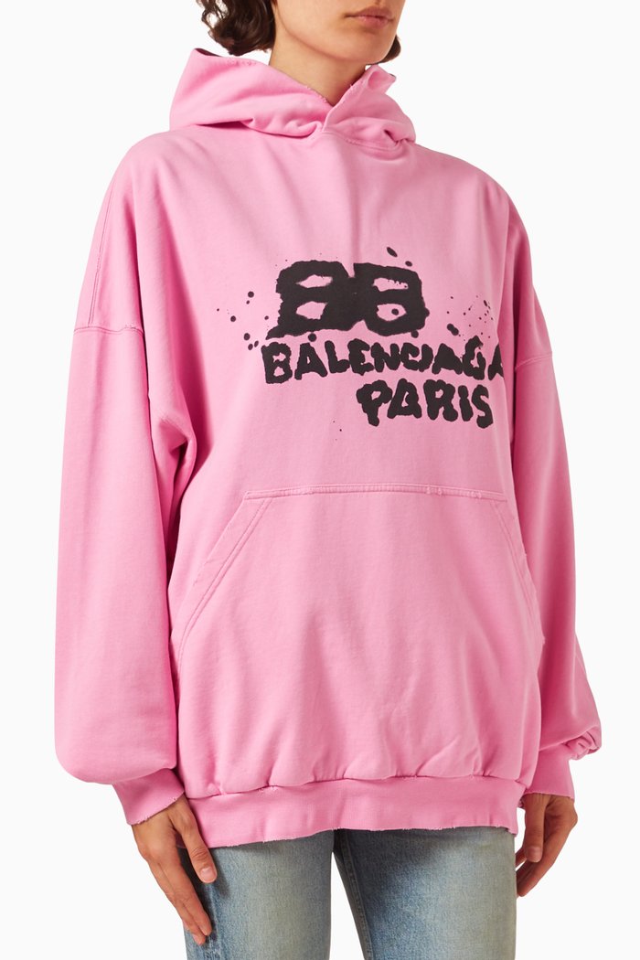 

Hand Drawn Logo Large-fit Hoodie in Cotton-fleece, Pink