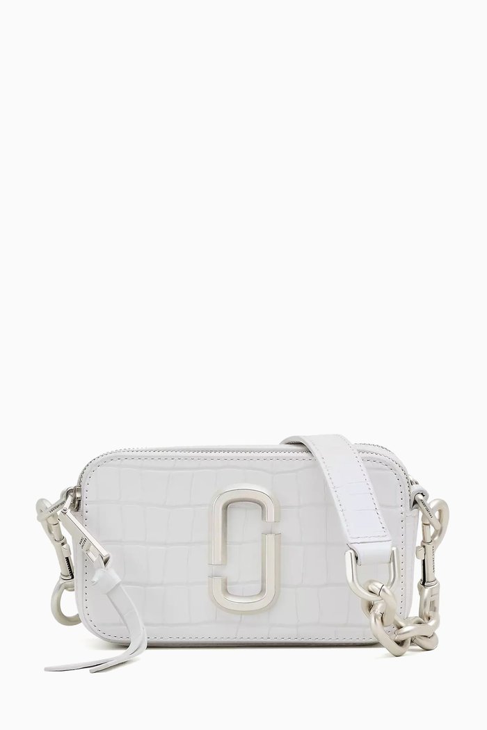 

The Snapshot Shoulder Bag in Croc-embossed Leather, White