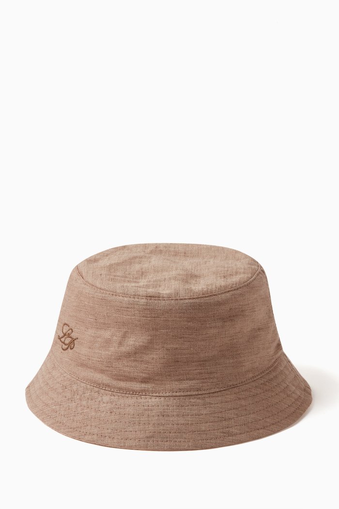 

Reversible Bucket Hat in Linen Canvas, Neutral