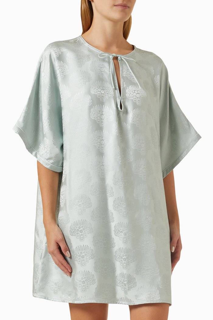 

Chara Floral Jacquard Mini Dress in Silk, Blue