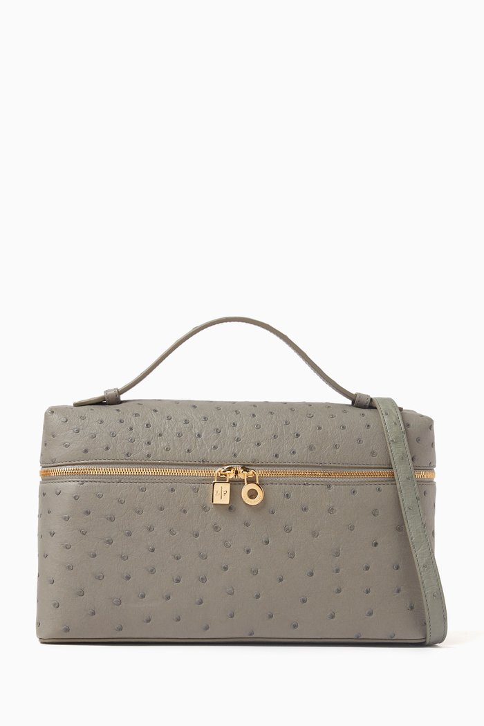 

Extra Pocket Pouch L27 Bag in Ostrich Leather, Grey