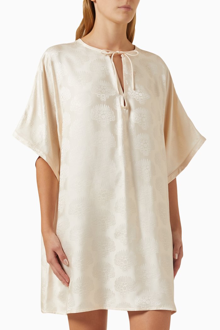 

Chara Floral Jacquard Mini Dress in Silk, Neutral