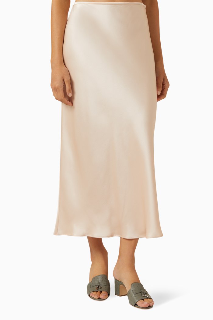 

Simona Midi Skirt in Silk, Neutral