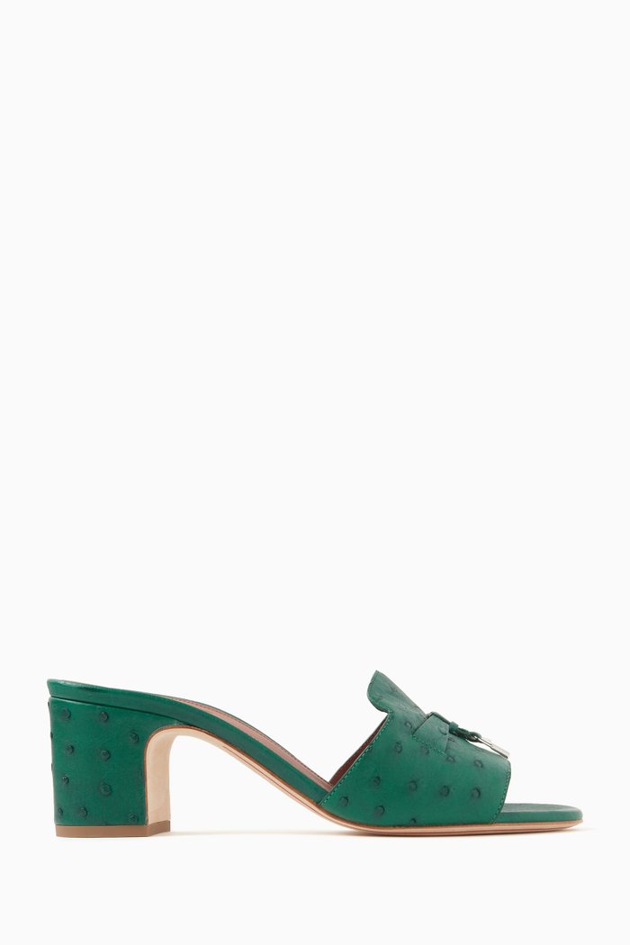

Summer Charms 55 Mule Sandals in Ostrich Leather, Green