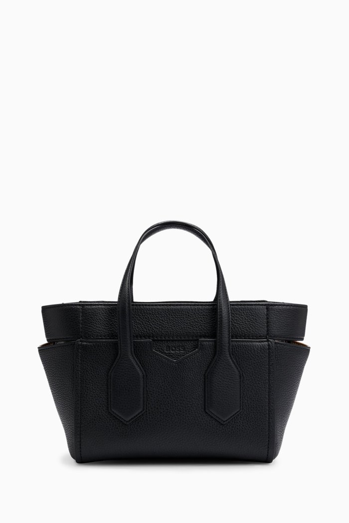 

Leti Logo Tote Bag in Grained Leather, Black