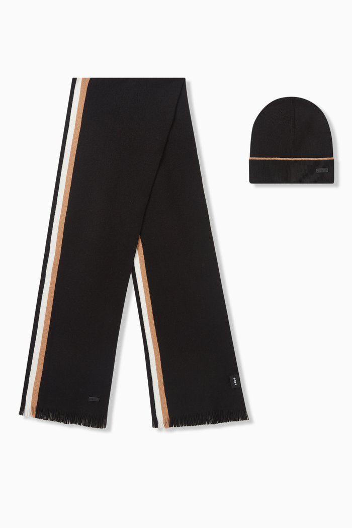 

Scarf & Beanie Set in Wool Blend, Black