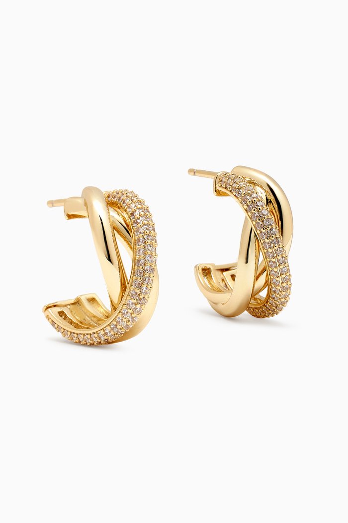 

Solid/Pave Mini Cluster Hoop Earrings in 14kt Gold-plated Brass, Yellow