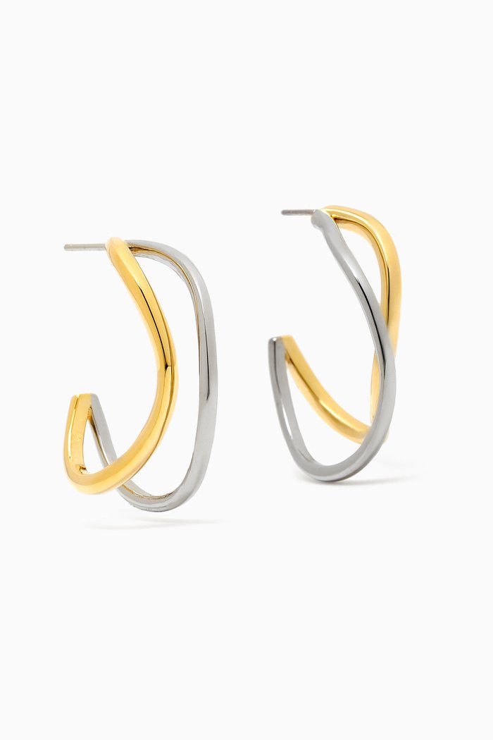 

Two Tone Squiggly Hoop Earrings in 14kt Gold & White Gold-plated Brass, Silver