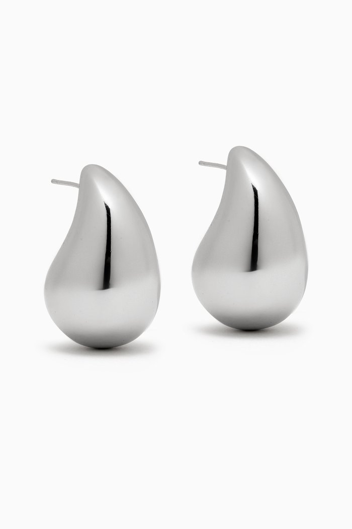 

Solid Chunky Drop Stud Earrings in 14kt White Gold-plated Brass, Silver
