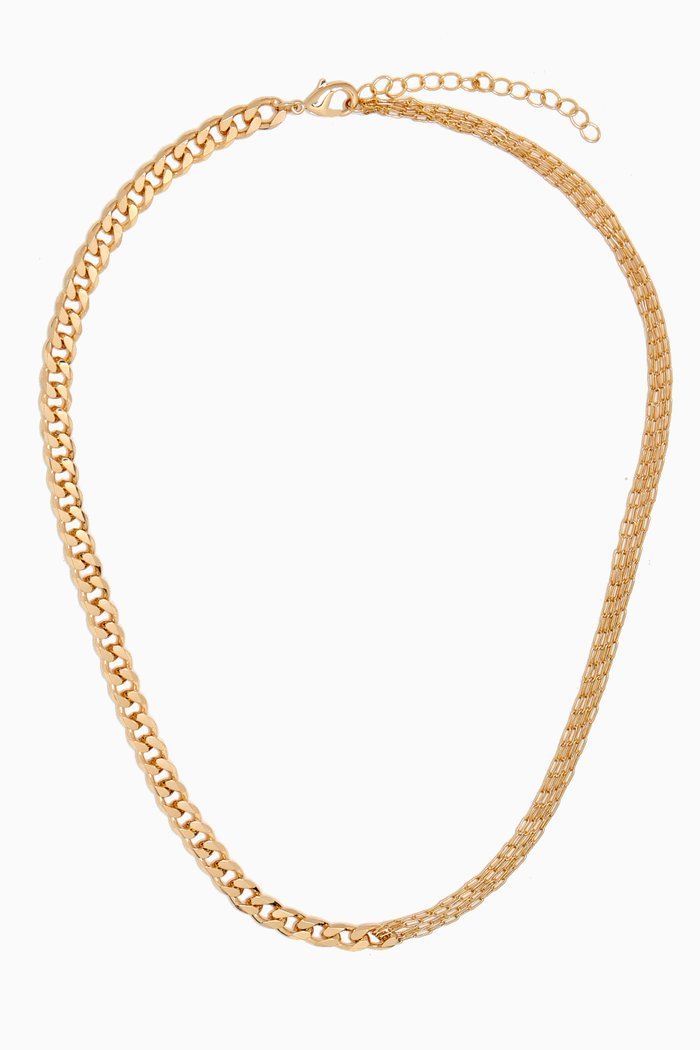 

Chunky Cuban X Multi Paperclip Strand Necklace in 14kt Gold-plated Brass, Yellow