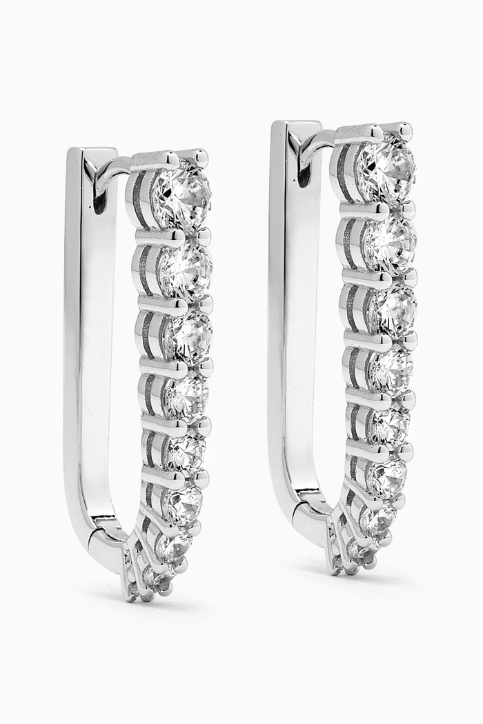 

Graduated CZ Elongated Oval Shape Huggie Earrings in 14kt White Gold-plated Silver