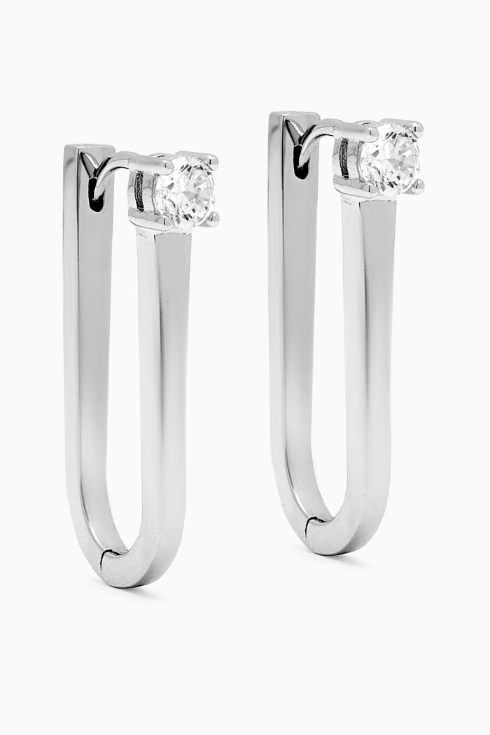 CZ Solitaire Elongated Oval Shape Huggie Earrings in Sterling Silver