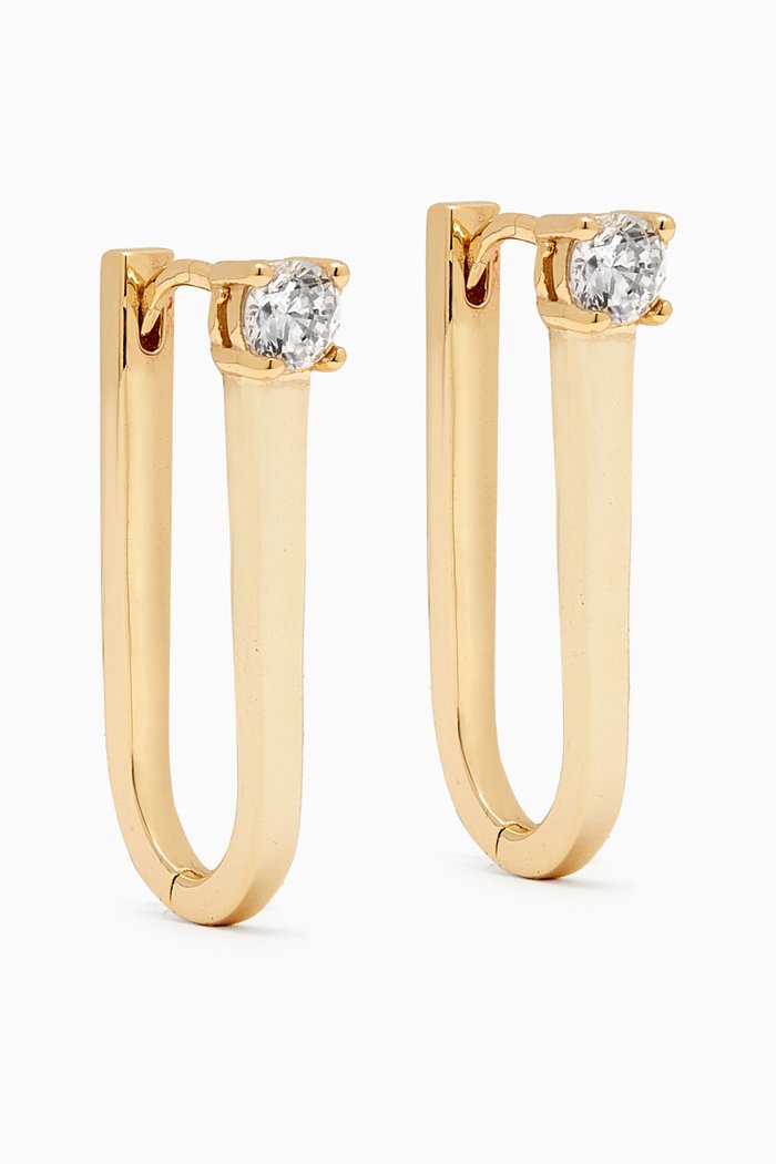 

CZ Solitaire Elongated Oval Shape Huggie Earrings in 14kt Gold-plated Silver, Yellow