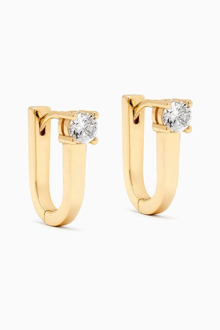 

CZ Solitaire Elongated Oval Shape Huggie Earrings in 14kt Gold-plated Silver, Yellow