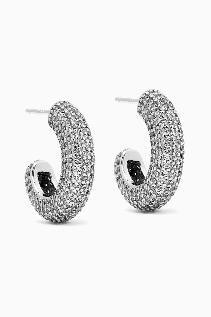 

Mini Jumbo Pavé Hoop Earrings in 14kt White Gold-plated Silver