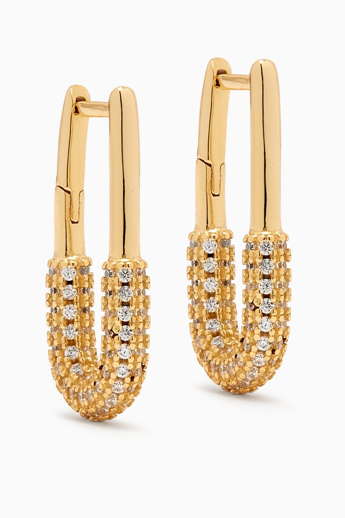 

Solid-Pavé Oval Shape Huggie Earrings in 14kt Gold-plated Silver, Yellow