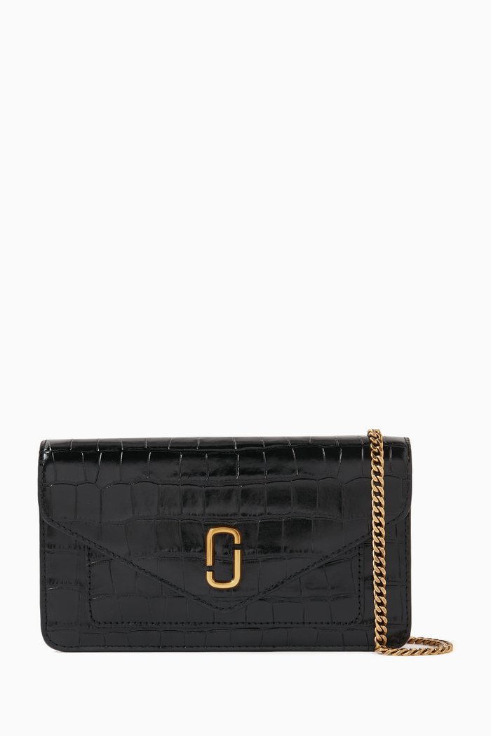 

Envelope Wallet on Chain in Crocodile-embossed Leather, Black