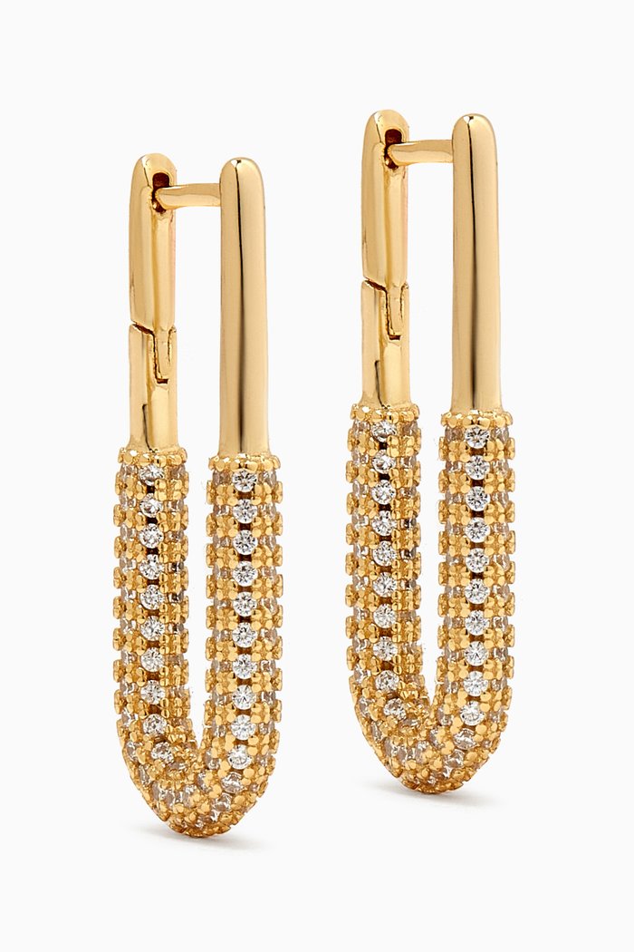 

Solid-Pavé Oval Shape Huggie Earrings in 14kt Gold-plated Silver, Yellow