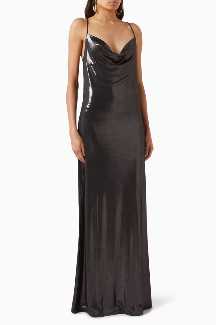 

Cowl-neck Dress in Laminated-jersey, Black