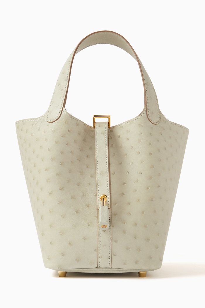 Unused Picotin 18 Bag in Ostrich Leather Gold Hardware Sales
